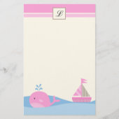 {TBA} 5.5" x 8.5"静止したピンクの帆ボートのクジラ 便箋 (正面)