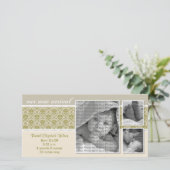 {TBA} 8x4 Taupe Baroque 3-Photo Birth Announcement 案内状 (スタンド正面)