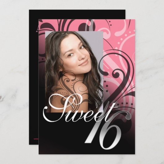 :::TBA:::Sweet 16誕生日パーティーの写真 招待状 (正面/裏面)