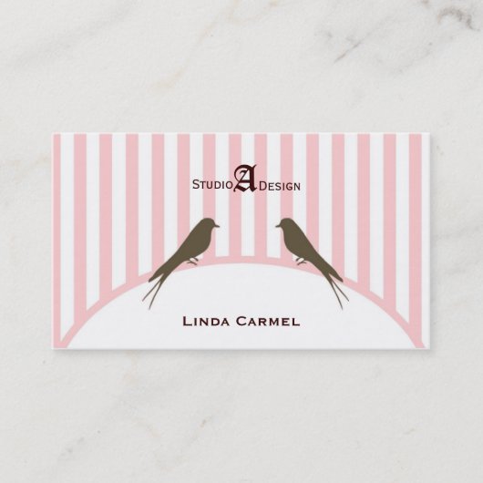 (TBA) (Top10）のピンクのストライプの鳥の名刺 名刺 (正面)