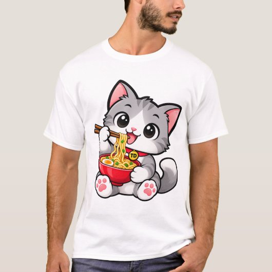 TD キティ ラーメン 猫 Tシャツ (正面)