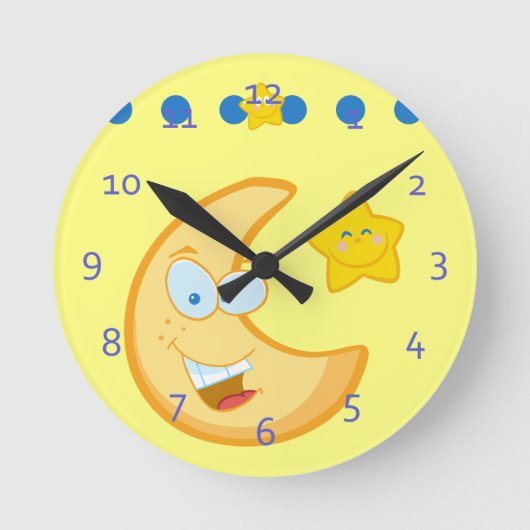 teの月および星の子供の時計 ラウンド壁時計 (正面)
