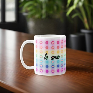 "te amo, mi amor"虹とハートロマンチック コーヒーマグカップ