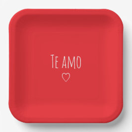 'Te Amo' Romantic Red White Valentine's Day ペーパープレート