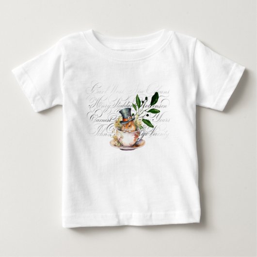 Teaビクトリアン Cupにマウス ベビーTシャツ (正面)