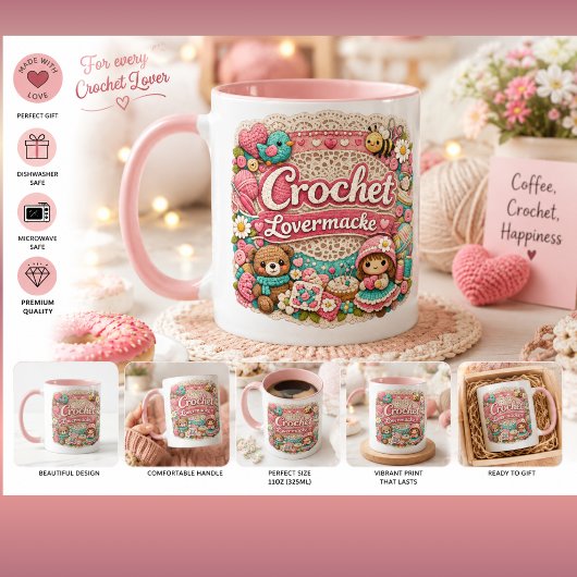 Tea Addict かわいいかぎ針編み風マグ | あったかティーラバー マグカップ