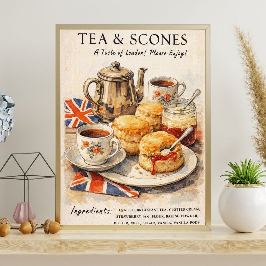 Tea and Scones Poster | English Tea Time Art ポスター
