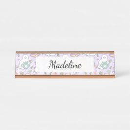 Tea & Bookish Cats Personalized Desk Name Plate デスクネームプレート