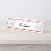 Tea & Bookish Cats Personalized Desk Name Plate デスクネームプレート (正面)