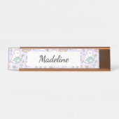 Tea & Bookish Cats Personalized Desk Name Plate デスクネームプレート (正面)