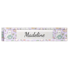 Tea & Bookish Cats Personalized Desk Nameplate デスクネームプレート