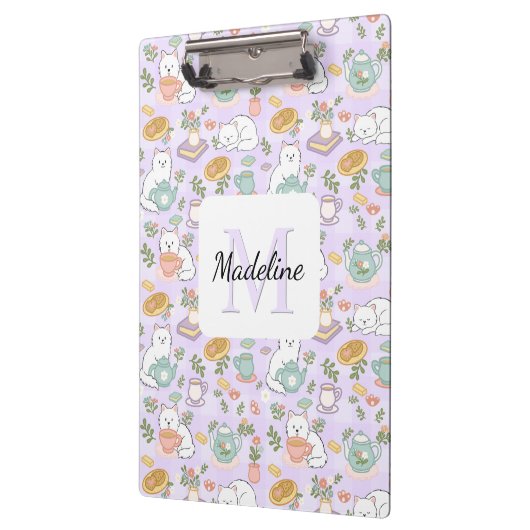Tea & Bookish Cats Personalized Monogram Clipboard クリップボード (左)
