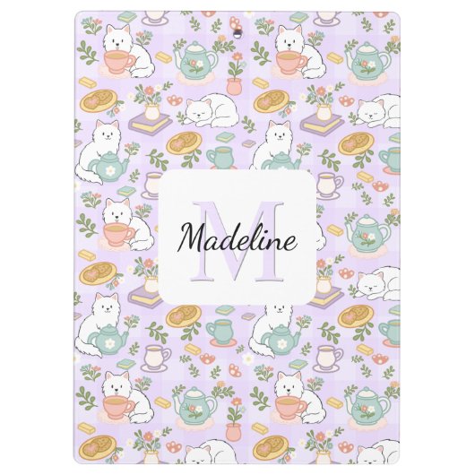 Tea & Bookish Cats Personalized Monogram Clipboard クリップボード (裏面)