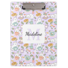 Tea & Bookish Cats Personalized Monogram Clipboard クリップボード