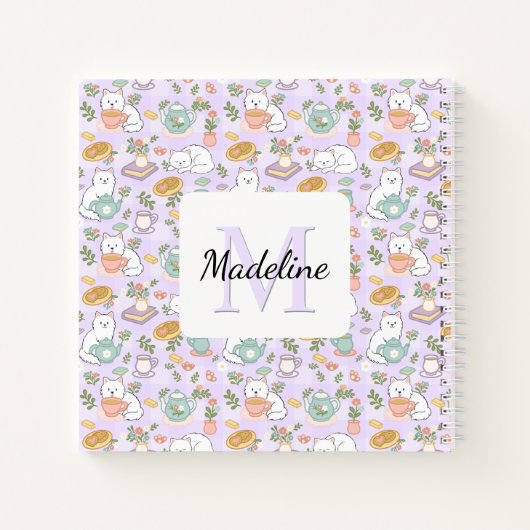 Tea & Bookish Cats Spiral Notebook Personalized ノートブック (裏面)