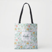 Tea & Bookish Cats Tote Bag Mint Green トートバッグ (正面)