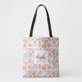 Tea & Bookish Cats Tote Bag Pink トートバッグ (正面)