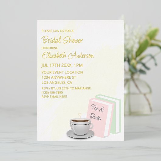 Tea & Books Bridal Shower 箔招待状 (立ち正面)