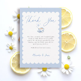 Tea Brewing Script Blue Theme Script Baby Shower サンキューカード