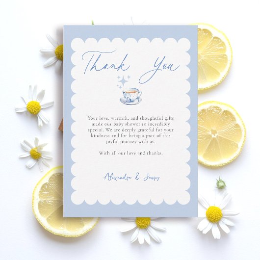 Tea Brewing Script Blue Theme Script Baby Shower サンキューカード