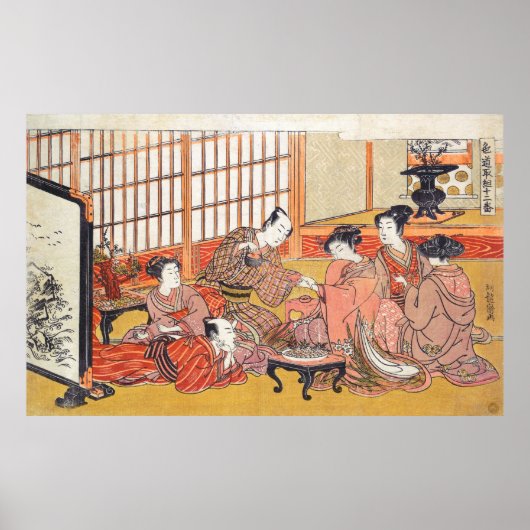 Tea Ceremony Isoda Koryusai japanese woodblock art ポスター (正面)