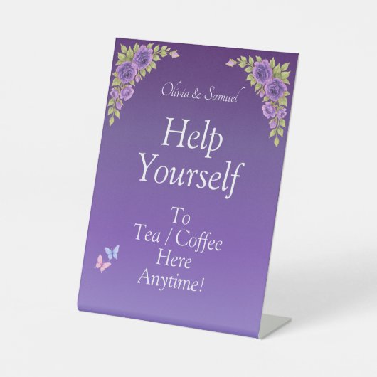 Tea Coffee Table Purple  Acrylic Pedestal Sign 台座サイン (正面)