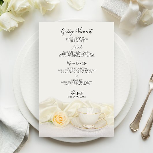 Tea Cup and White Rose  Wedding Menu