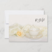 Tea Cup and White Rose Wedding RSVP Reply Card (正面)