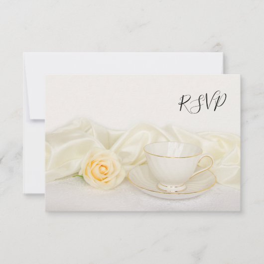 Tea Cup and White Rose Wedding RSVP Reply Card (正面)