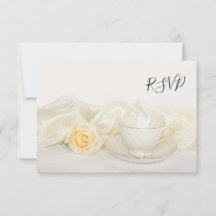 Tea Cup and White Rose Wedding RSVP Reply Card