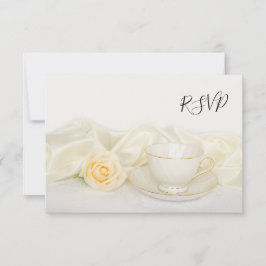 Tea Cup and White Rose Wedding RSVP Reply Card