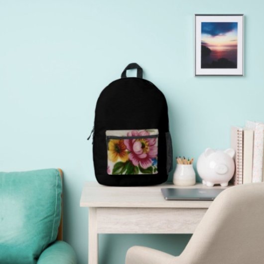 Tea Cup Floral Bouquet  プリントバックパック