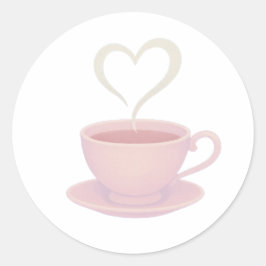 Tea cup steam heart ラウンドシール