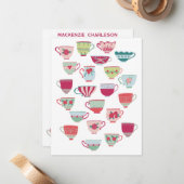 Tea Cups Fun Retro Vintage Personalized ノートカード (正面/裏面インサイチュ)