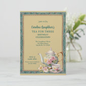 Tea For Three フラワーガーデン バースデー 招待状 (スタンド正面)