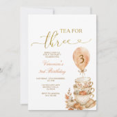 Tea for Three 3歳の誕生日 パンプキン 秋の花 招待状 (正面)