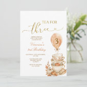 Tea for Three 3歳の誕生日 パンプキン 秋の花 招待状 (スタンド正面)