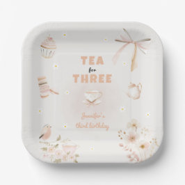 Tea for Three Birthday Invitation for Girls ペーパープレート