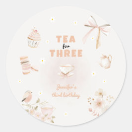 Tea for Three Birthday Invitation for Girls ラウンドシール