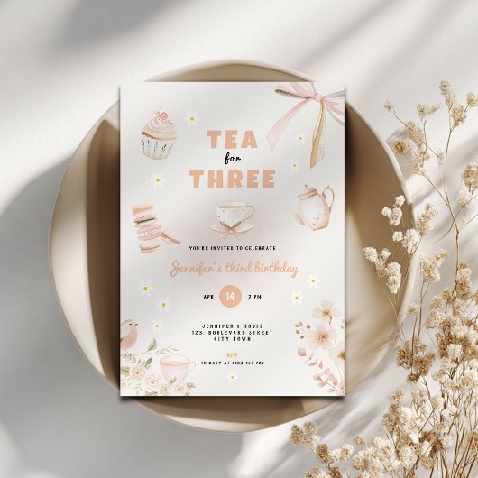 Tea for Three Birthday Invitation for Girls 招待状