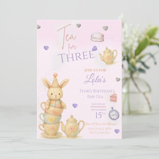 Tea For Three Birthday Party Invite, Invitation 招待状 (スタンド正面)