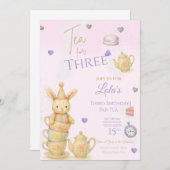 Tea For Three Birthday Party Invite, Invitation 招待状 (正面/裏面)