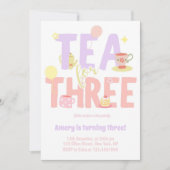 Tea For Three Birthday Pink Pastel Tea Party 招待状 (正面)