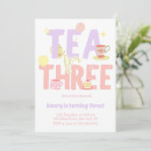 Tea For Three Birthday Pink Pastel Tea Party 招待状 (スタンド正面)
