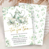 Tea for Two ティーベイビーシャワーグリーンゴールドツインズ 招待状