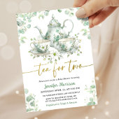 Tea for Two ティーベイビーシャワーグリーンゴールドツインズ 招待状