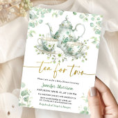 Tea for Two ティーベイビーシャワーグリーンゴールドツインズ 招待状