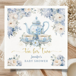 Tea for Two ティーベイビーシャワーボーイゴールドブルーフローラル スタンダードカクテルナプキン