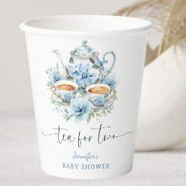Tea for Two ティーベイビーシャワーボーイブルー フローラル 紙コップ