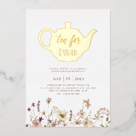 Tea For Two フラワーバースデー - ゴールド 箔招待状